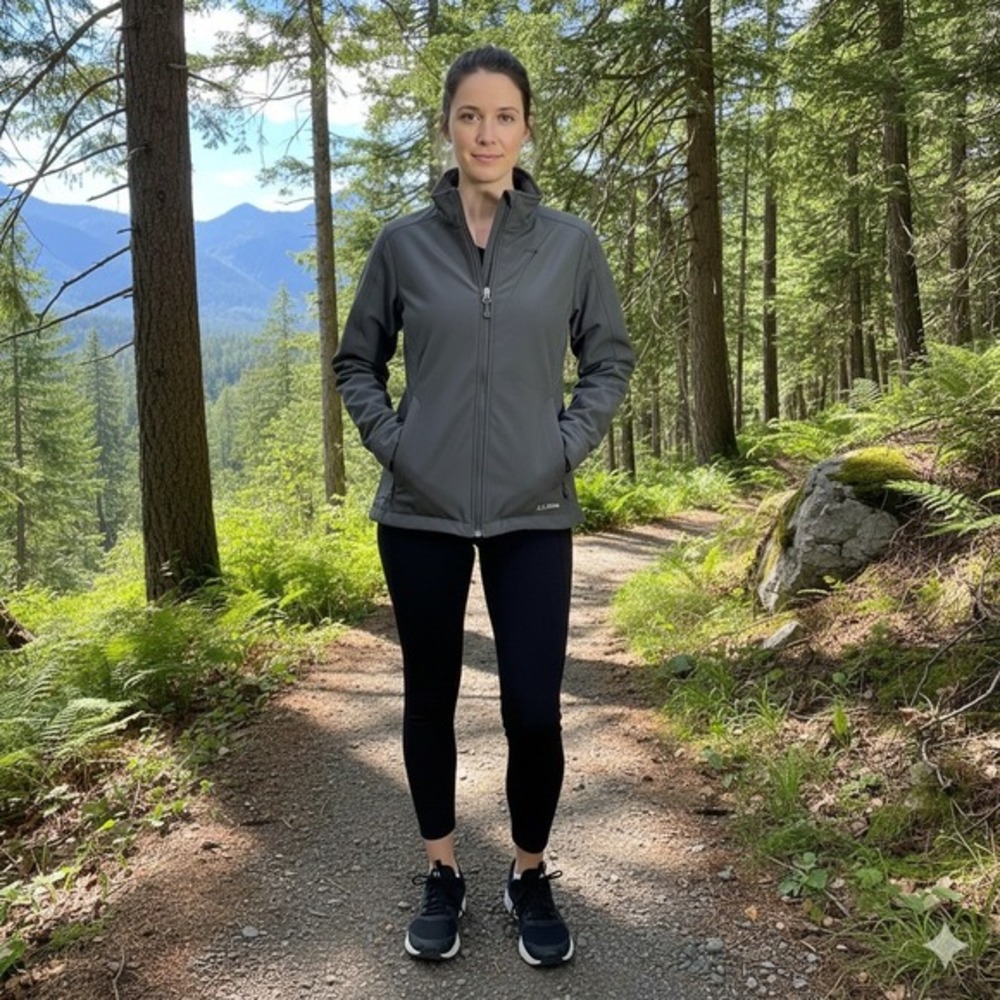 LL Bean Womens Size Medium Black Softshell Full‎ Zip Jacket Fleece Lined Outdoor